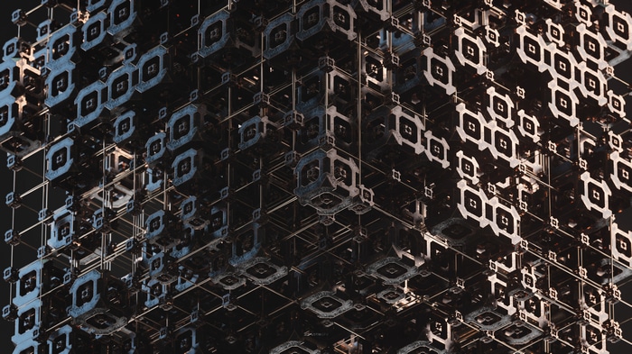 4K abstract geometric structure with metallic elements