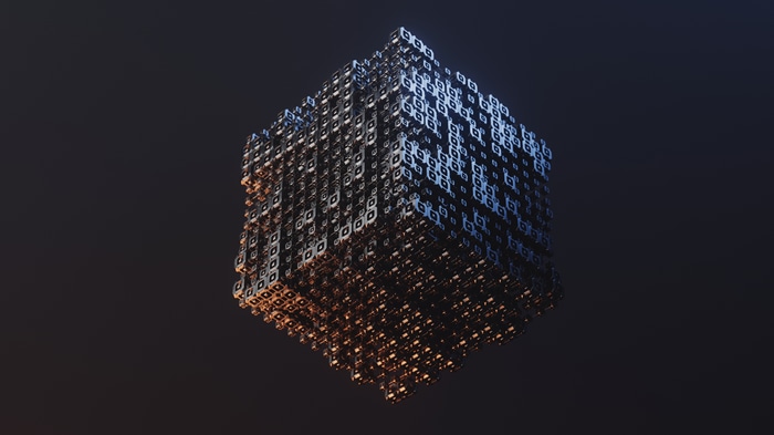Abstract cube with metallic texture