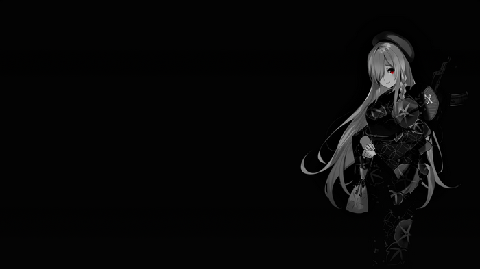 Anime girl with red eyes and a gun