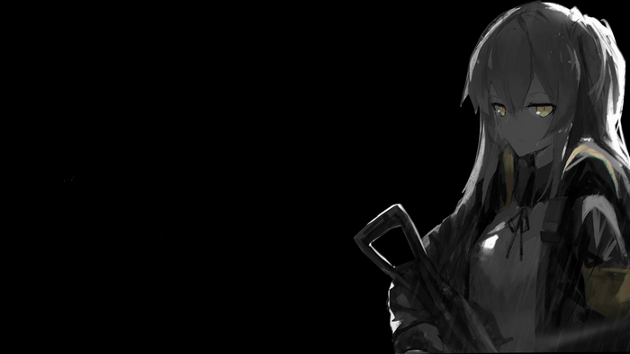 gun, UMP45, black background, Girls Frontline, selective coloring, dark ...