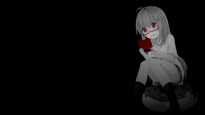 Anime girl with glasses playing Nintendo 3DS
