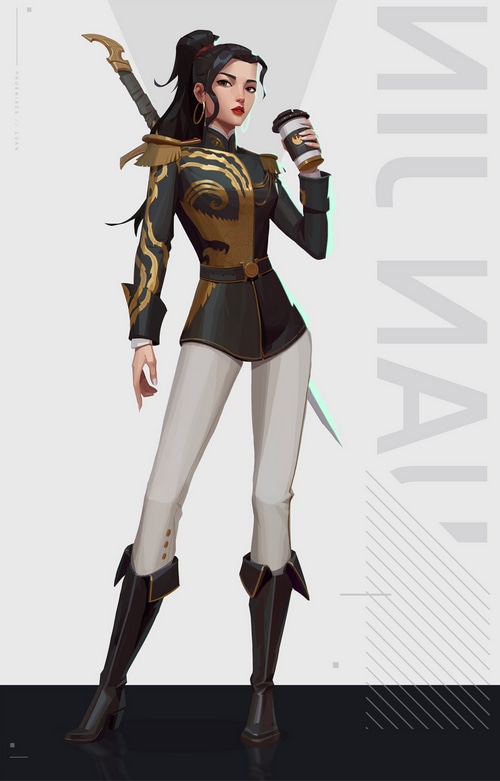 Woman in military uniform holding a coffee cup