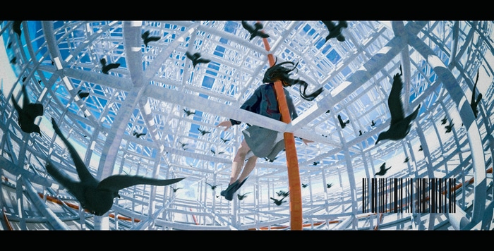 Anime girl and birds in a futuristic structure