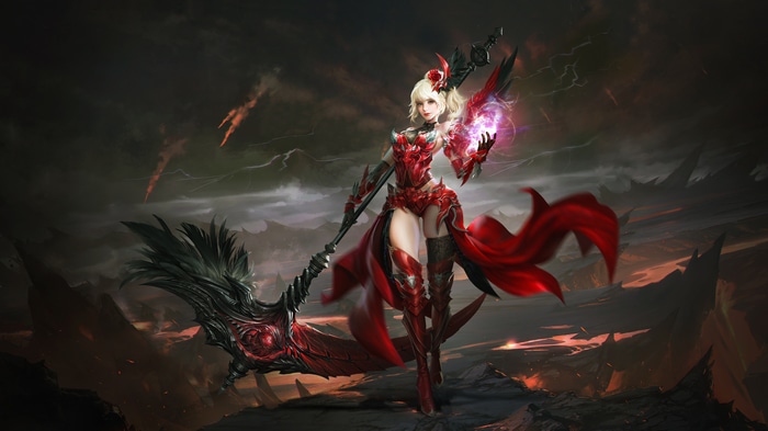Fantasy art of a woman with a scythe
