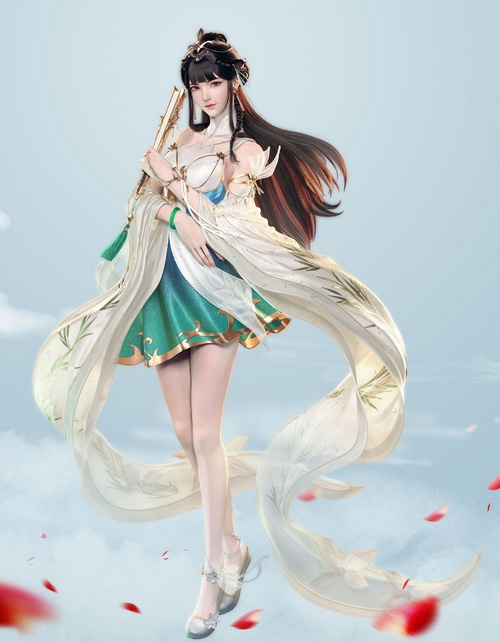 Fantasy girl with fan and flowing robes