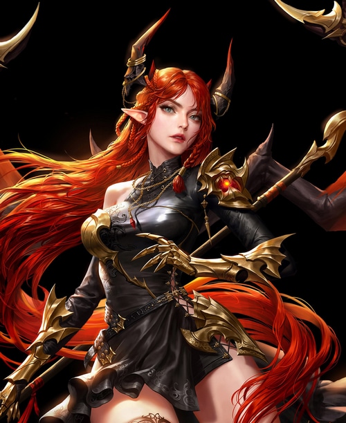 Fantasy girl with horns and red hair