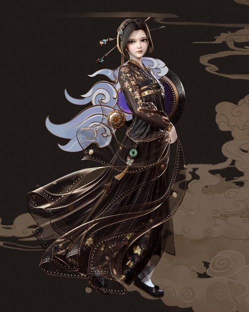 Fantasy art of a woman in a black dress