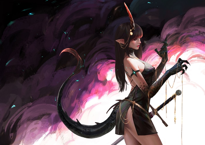 Fantasy girl with claws and sword