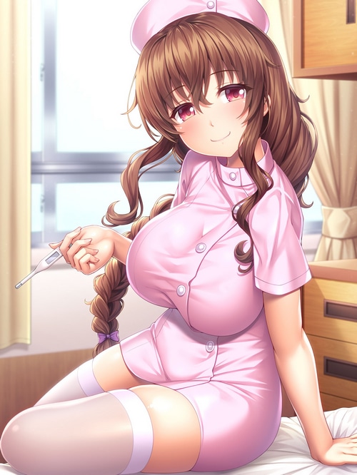 Anime nurse holding a thermometer