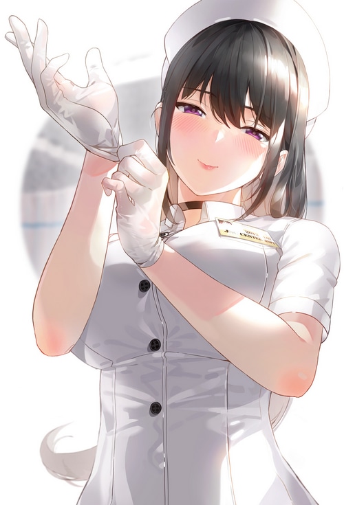 Nurse putting on gloves