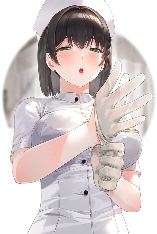 Nurse putting on gloves