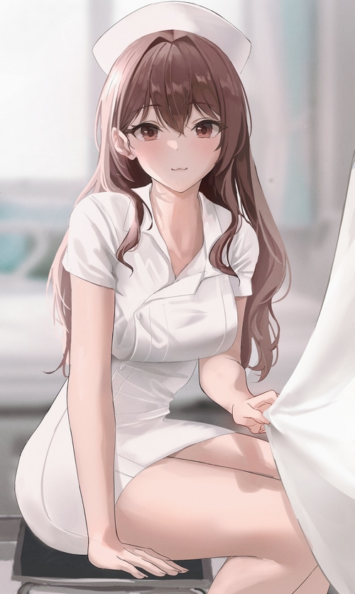 Poppe the nurse in a white outfit