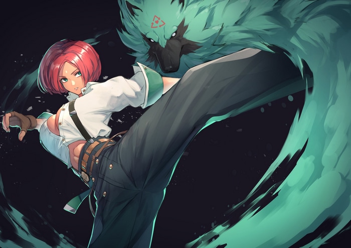 Giovanna from Guilty Gear Strive with a spirit wolf