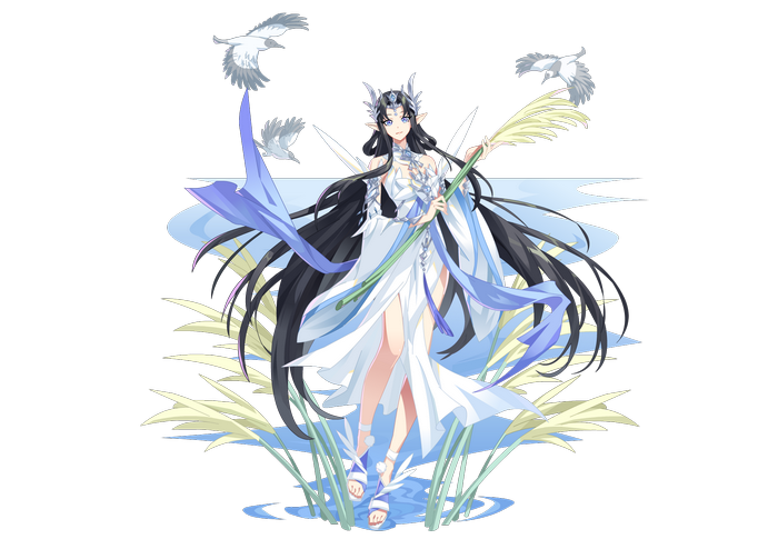 Anime girl with birds and plants
