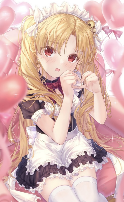 Ereshkigal in Maid Outfit with Heart Balloons