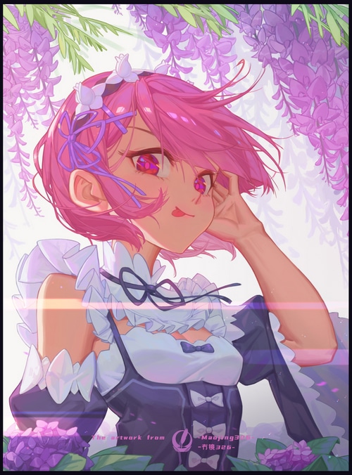 Ram from Re:Zero in a maid outfit with pink hair