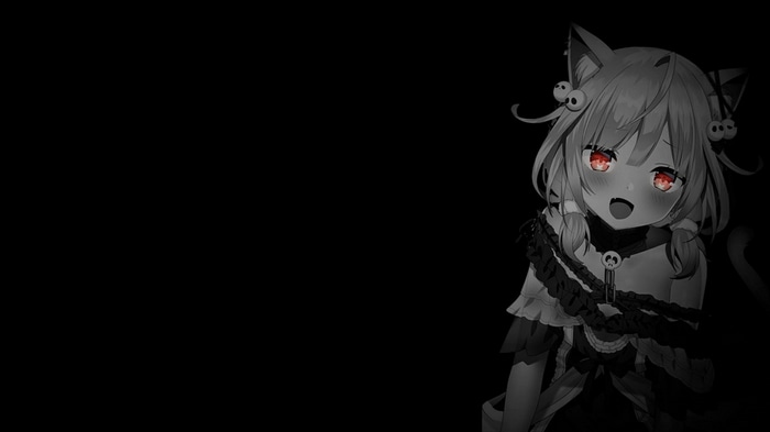 anime girls, dark background, black background, cat girl, selective ...