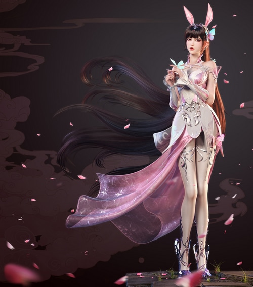 Fantasy girl with bunny ears and pink dress