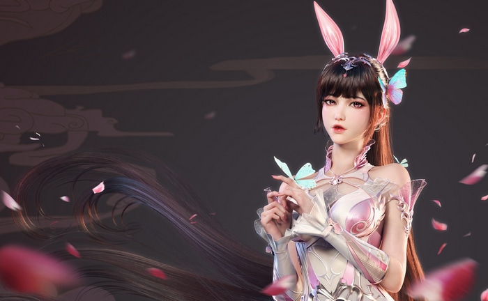 Fantasy girl with bunny ears and butterflies