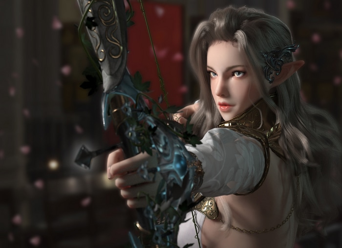 Elf girl with bow and arrow in fantasy art