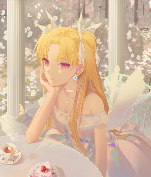 Ereshkigal from Fate/Grand Order with tea and cake