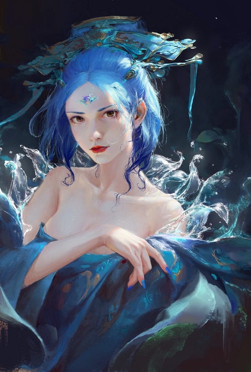 4K Fantasy Girl with Blue Hair