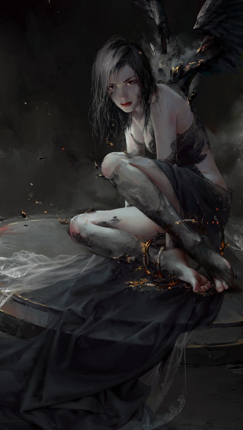 Fantasy girl with black wings