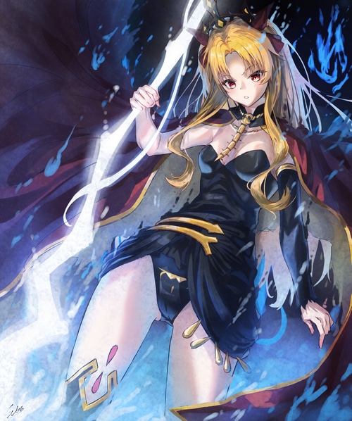 Ereshkigal from Fate/Grand Order holding a lightning staff