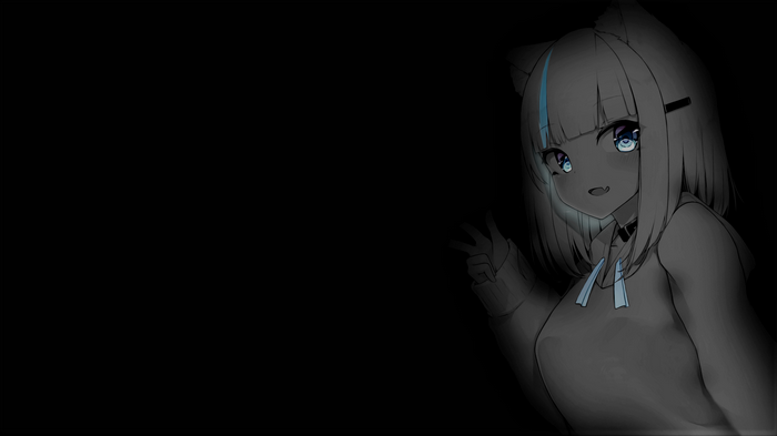 Anime cat girl with blue accents on a dark background