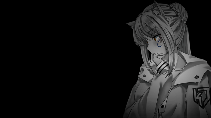 anime girls, black background, cat ears, dark background, selective ...