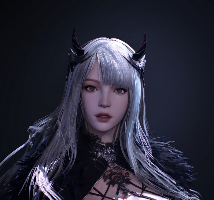 Fantasy girl with white hair and horns