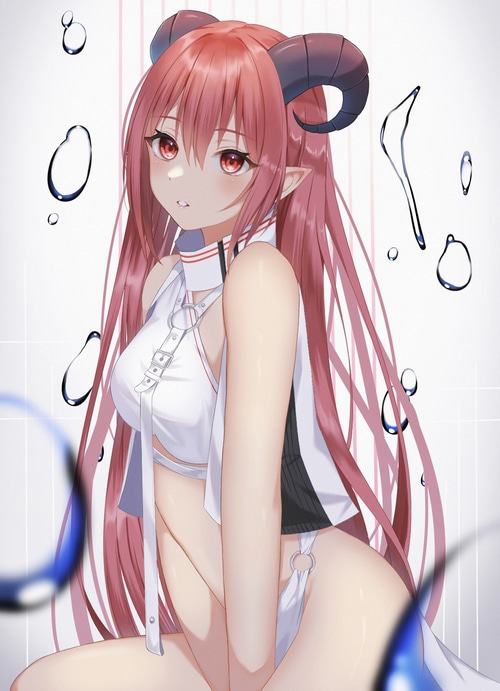 Anime girl with horns and red eyes