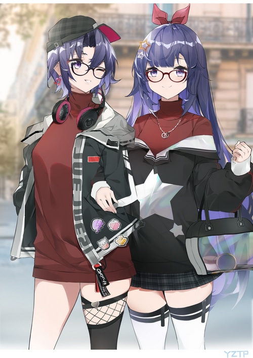 Two anime girls with glasses and headphones