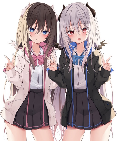 Two anime girls with horns and wings