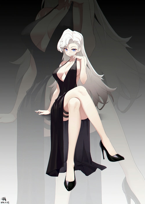 4K Anime Woman in Black Dress and High Heels