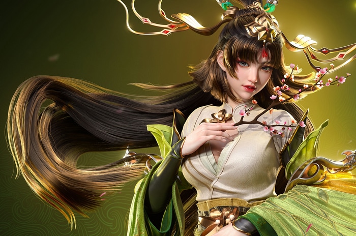 Fantasy girl with cherry blossoms and ornate headdress