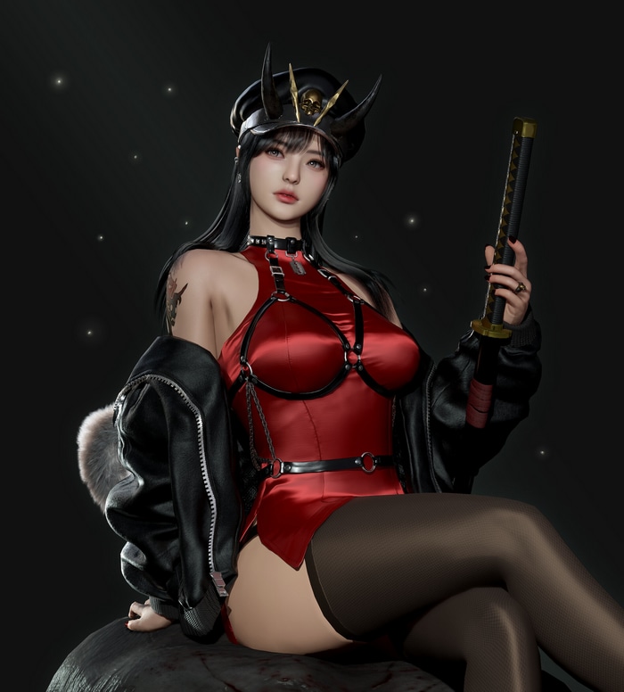 Fantasy girl with horns and sword