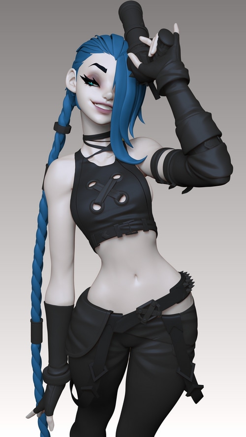Jinx from League of Legends, a 3D render