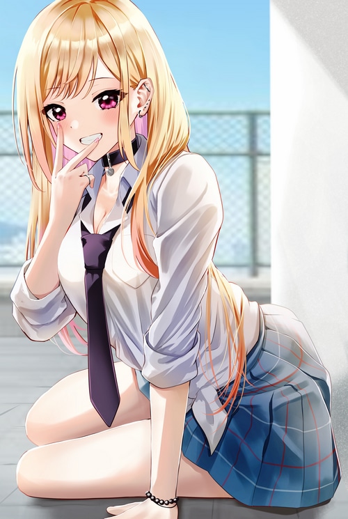 Kitagawa Marin in school uniform with tie and skirt