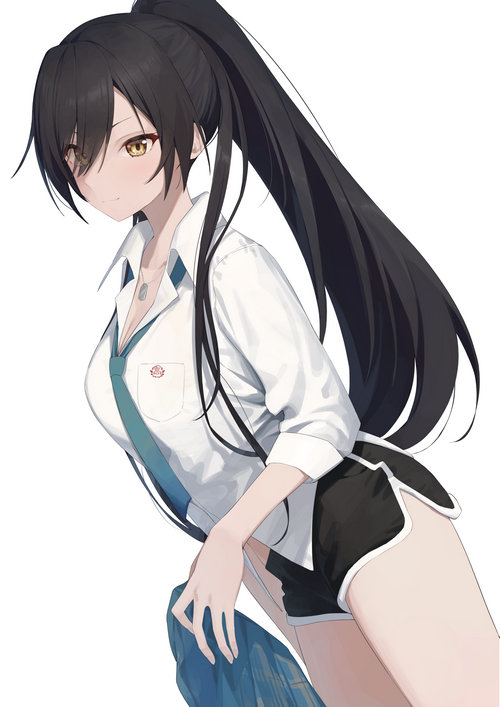 Anime girl with black ponytail wearing school uniform