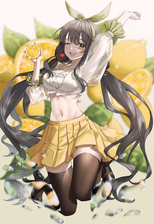 Anime girl with lemons and orange slice