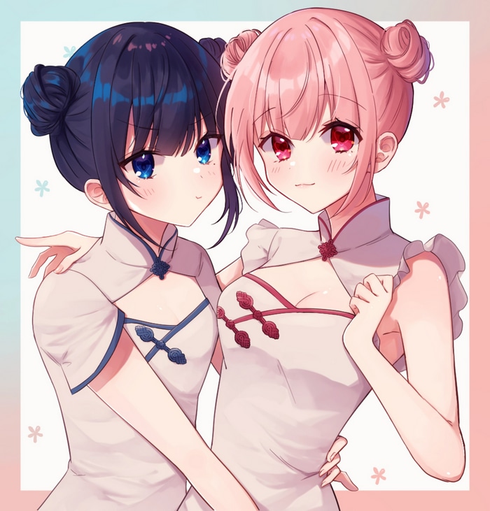 Two anime girls in Chinese dresses