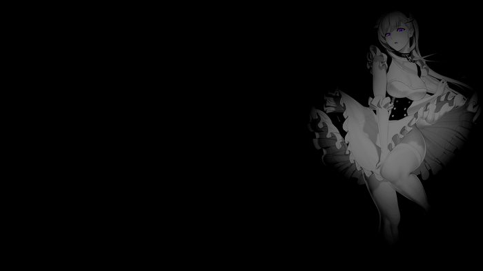 Maid outfit girl with purple eyes on black background