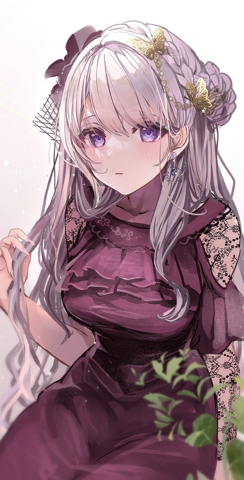 Anime girl with purple eyes and white hair