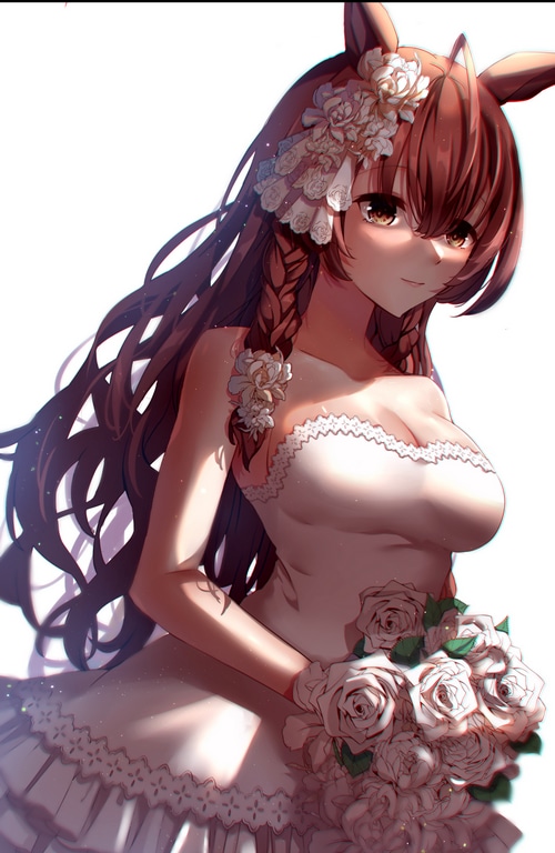 Mejiro Bright in a wedding dress with flowers