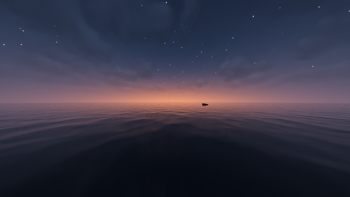 Minecraft ocean at sunset with stars