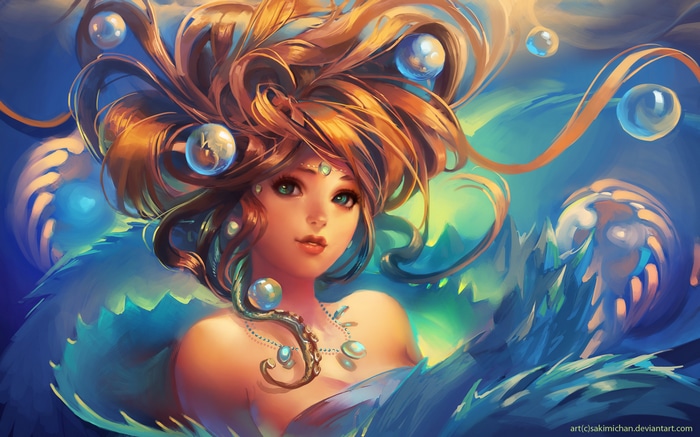 Sakimichan's Mermaid with Bubbles and Blue Eyes