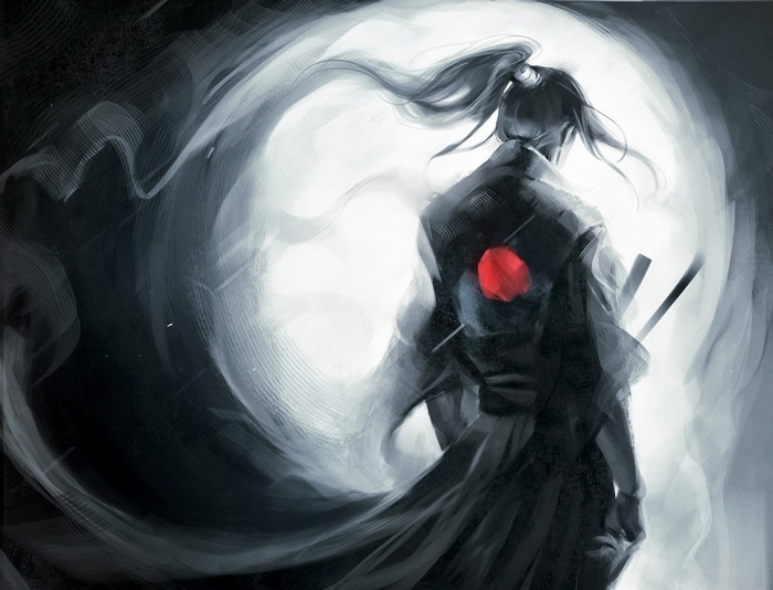 Anime Samurai with Red Sun Symbol