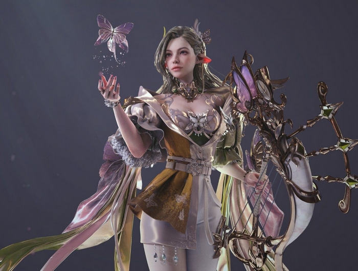 Fantasy girl with a bow and butterfly