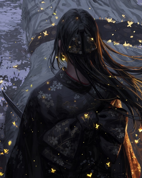 Artwork by GUWEIZ featuring a woman in a kimono